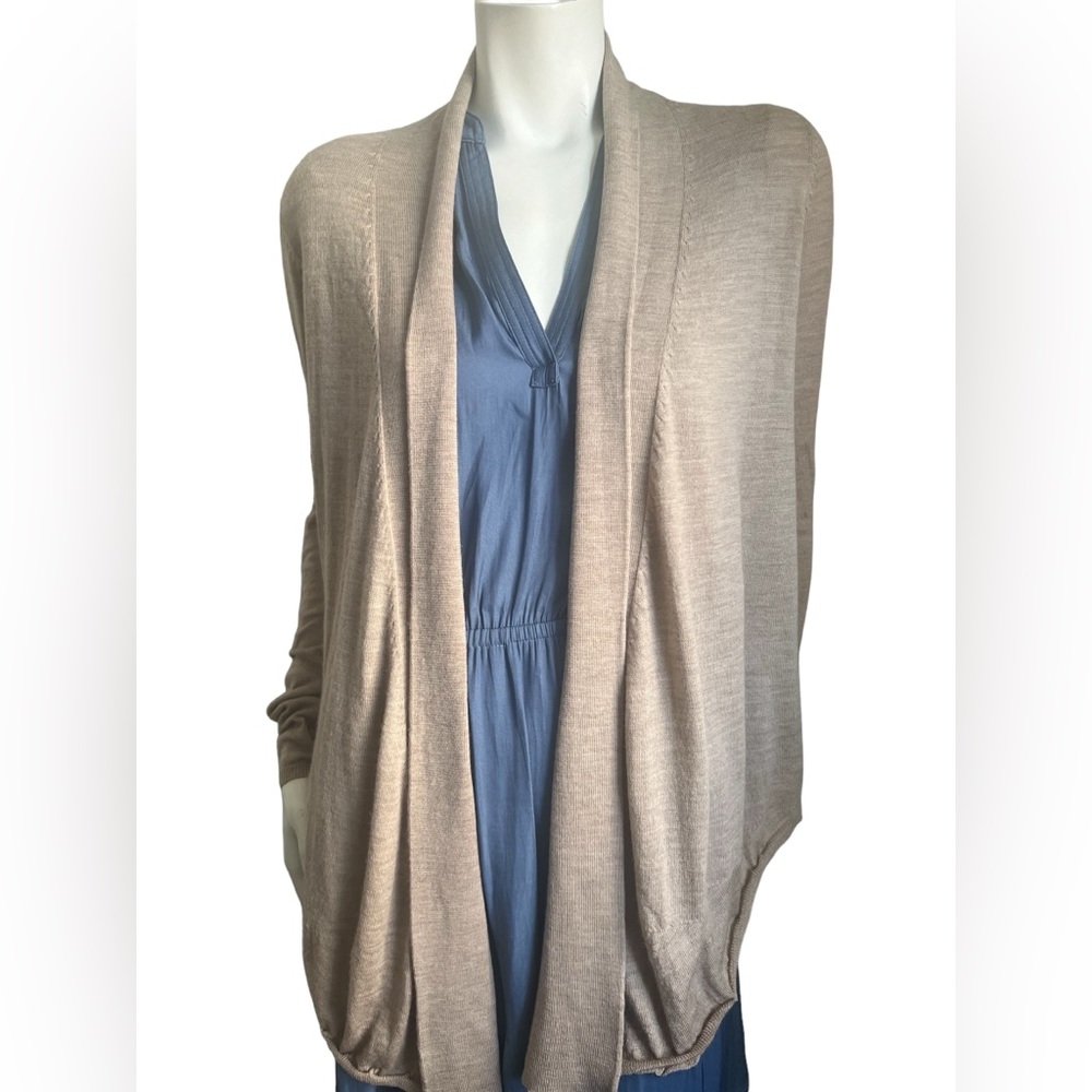 Sandra Angelozzi Tan Solid Open Front Wool Cardigan Long Sleeve Cozy Sweater SZS